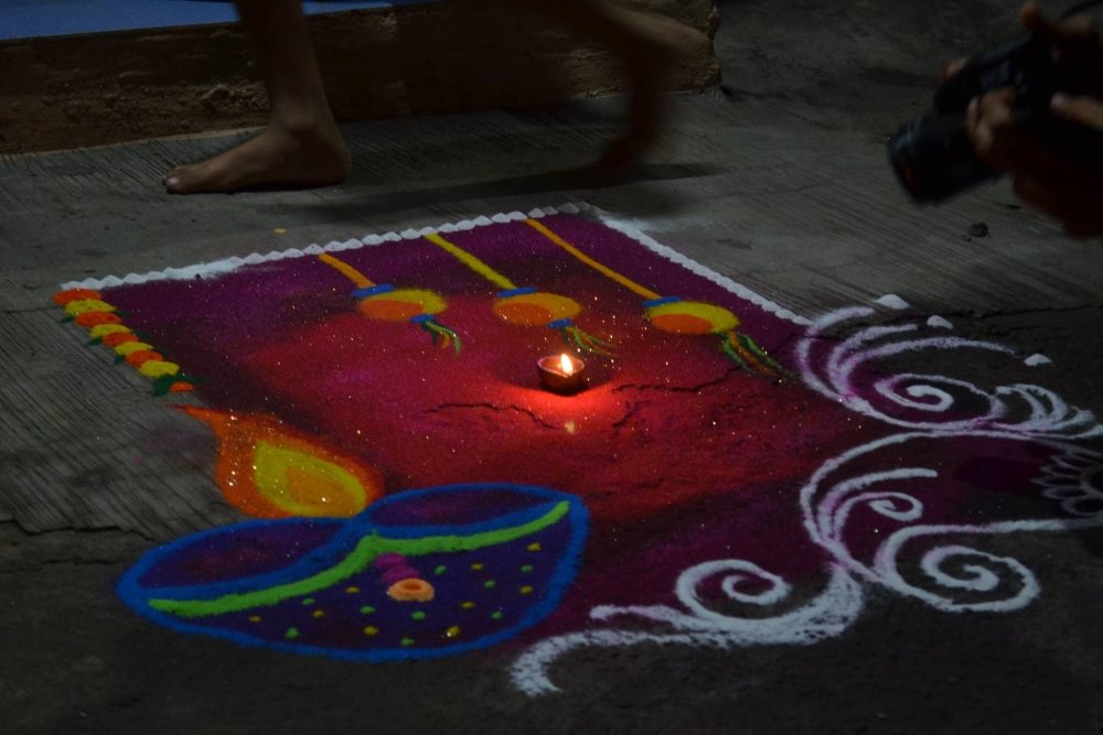 Colorful rangoli floor design for Diwali